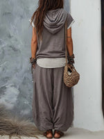 Conjunto Casual de Algodão com Hoodie e Calças de Corte Solto