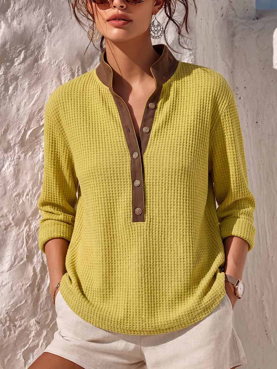 Maglione da donna con collo alla coreana, maniche lunghe, vestibilità ampia e lavorazione a nido d'ape