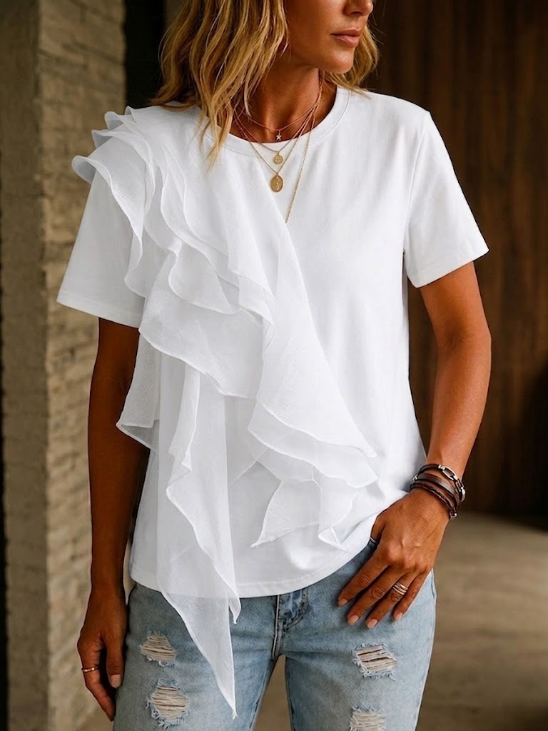 T-shirt casual e comoda in cotone con volant