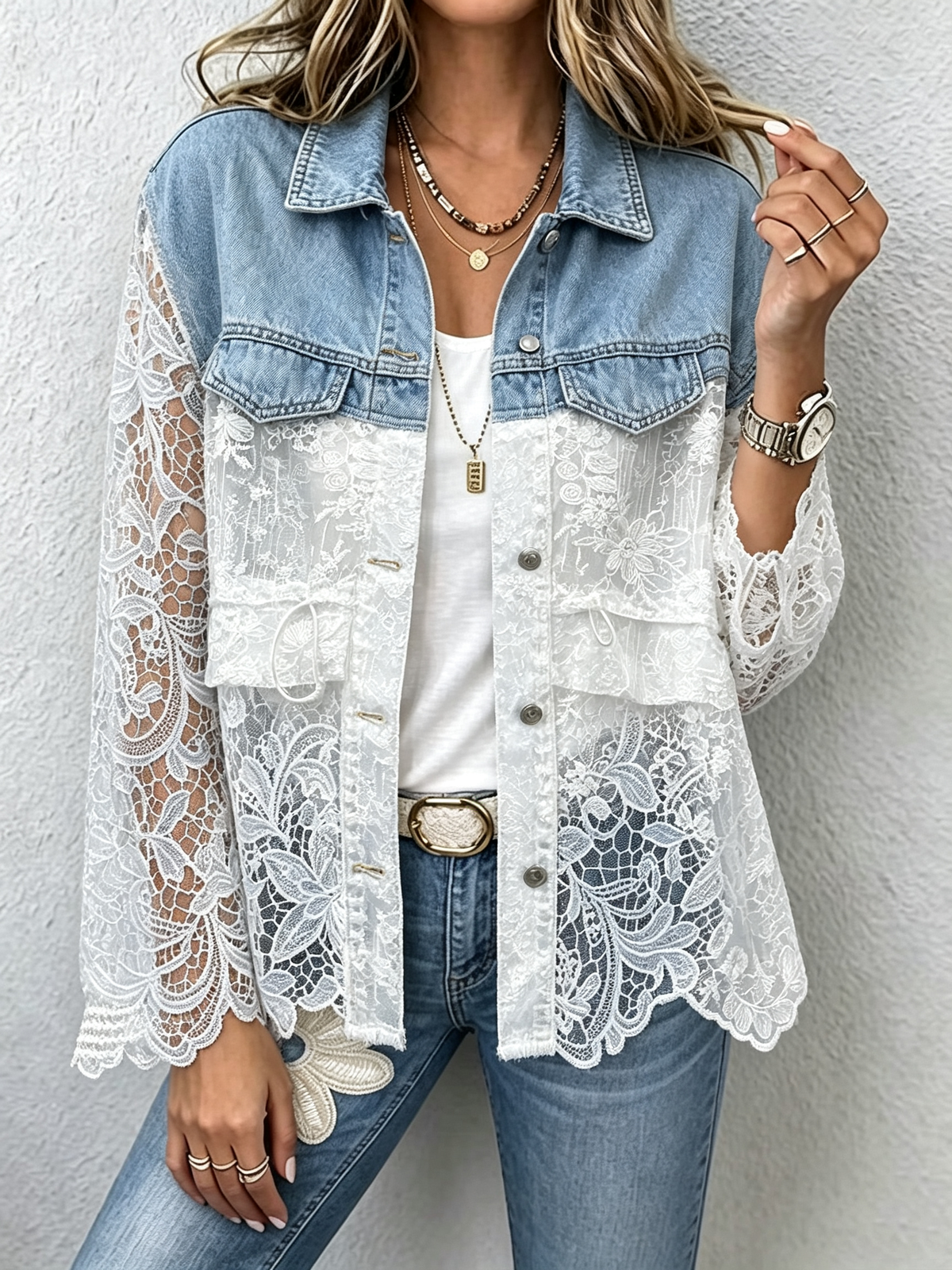 Damen Jeans- und Spitzenjacke