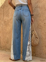 Jeans de pierna ancha con panel lateral de encaje para mujer