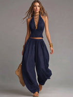 Set due pezzi sexy boho con top halter e pantaloni a gamba larga