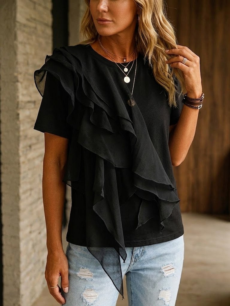 T-shirt casual e comoda in cotone con volant