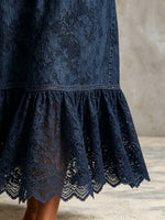 Maxikleid für Damen mit V-Ausschnitt, Blumenmuster, Spitze und Rüschen
