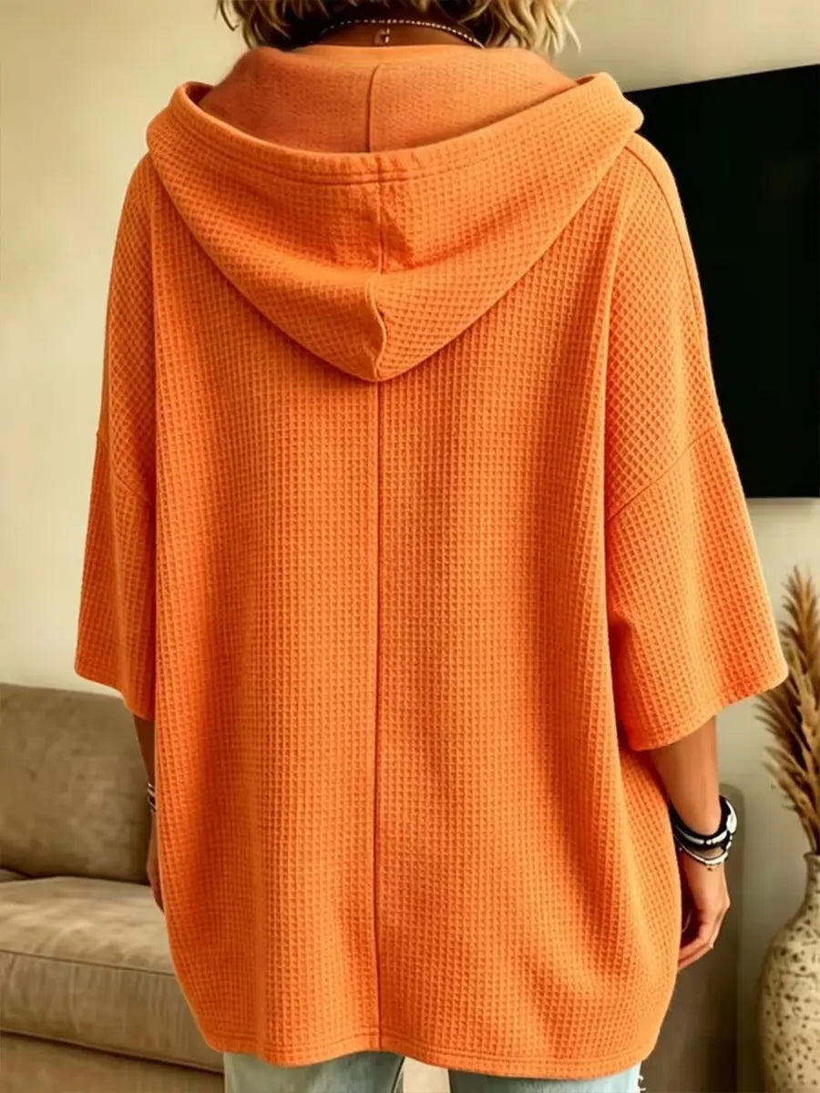 Casual oversized hoodie i våffelstickat tyg