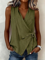 Camicia casual senza maniche con colletto in lino e cotone