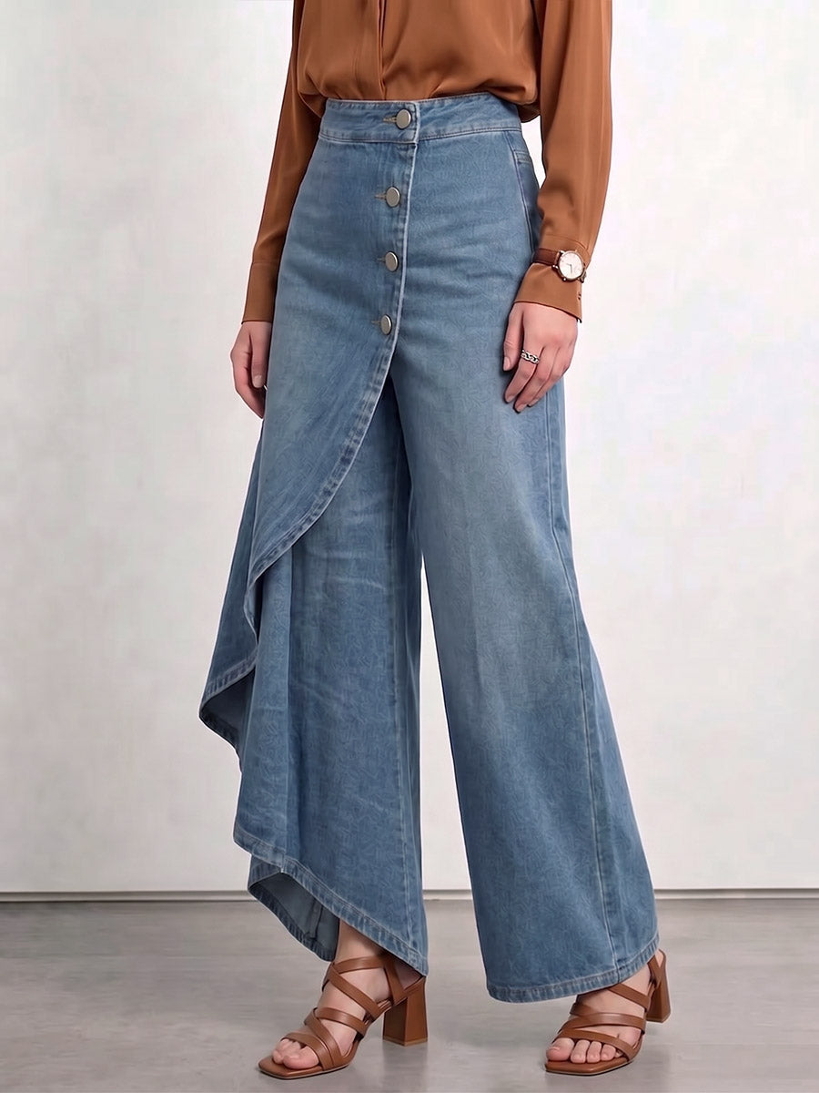 Jeans da donna a vita alta, vestibilità comoda e gamba larga con un design elegante.