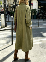 Women's Lapel Button Loose Art Casual Stylish Long Sleeve Cotton Linen Dress