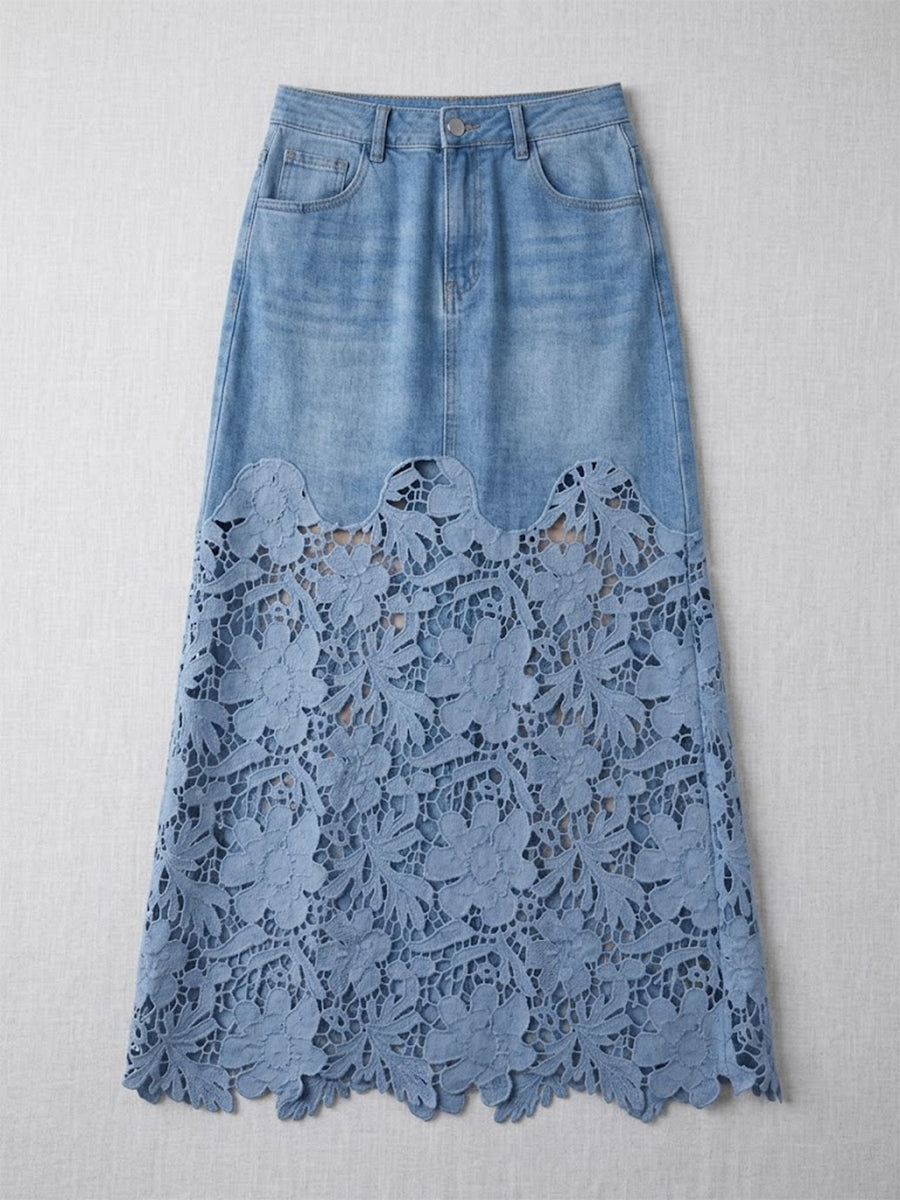 Stilvoller und lässiger Patchwork-Spitzen-Jeansrock