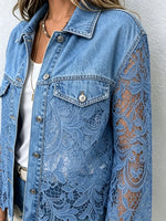 Damen Jeansjacke mit floraler Spitzenverzierung