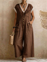 Tuta larga da donna in lino e cotone marrone