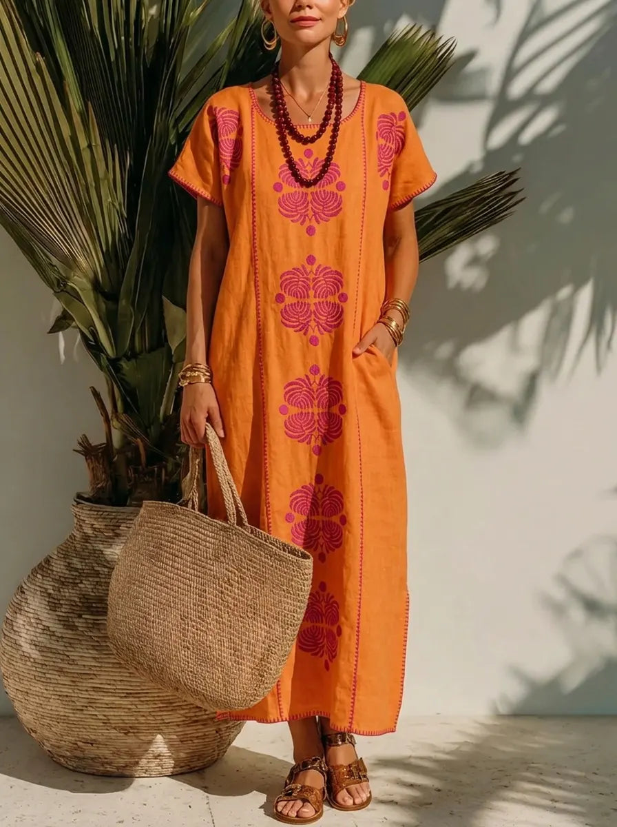 Vestido Maxi Étnico Laranja para Mulher