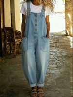 Tuta casual da donna in denim con fibbia regolabile