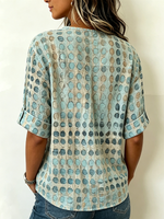 Camicia Henley in cotone e lino con stampa artistica a pois acquerellati