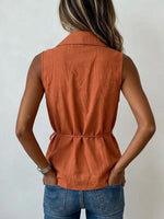 Camicia casual senza maniche con colletto in lino e cotone