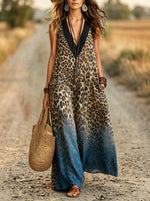 Damen Maxikleid ohne Ärmel mit Leoparden-Ombre-Muster
