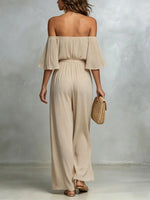 Damen Jumpsuit mit Plisseefalten, schulterfrei und weitem Bein