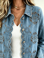 Damen Jeansjacke mit Ausschnitten und Wellensaum
