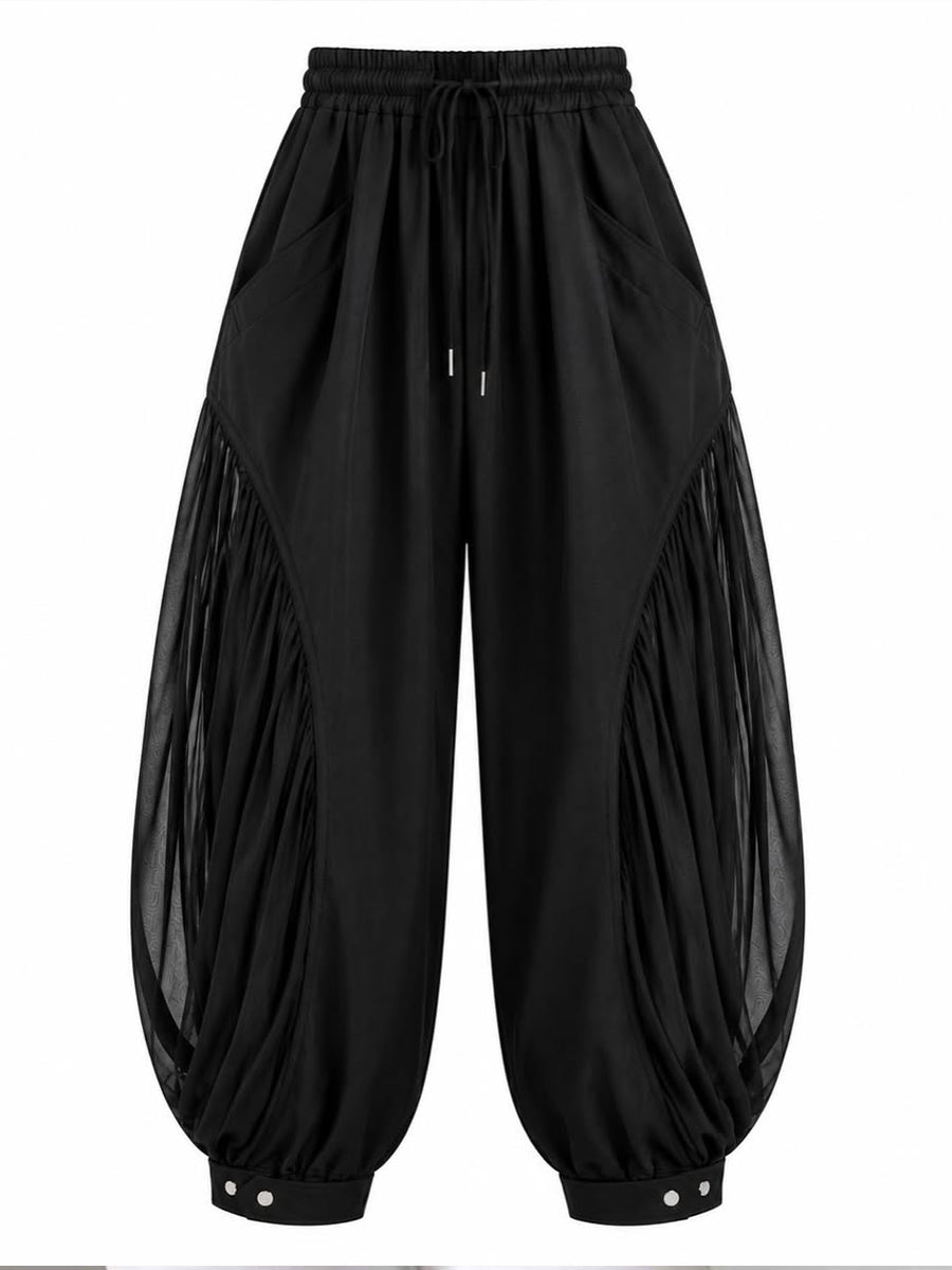 Pantalones farol de gasa combinada de lino y algodón casuales