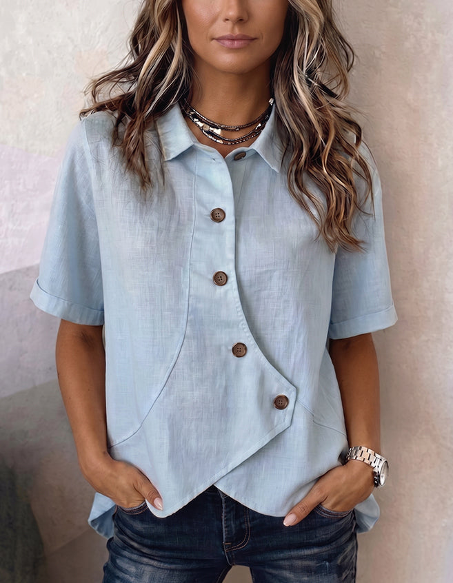 Camicia casual da donna a tinta unita con taglio irregolare