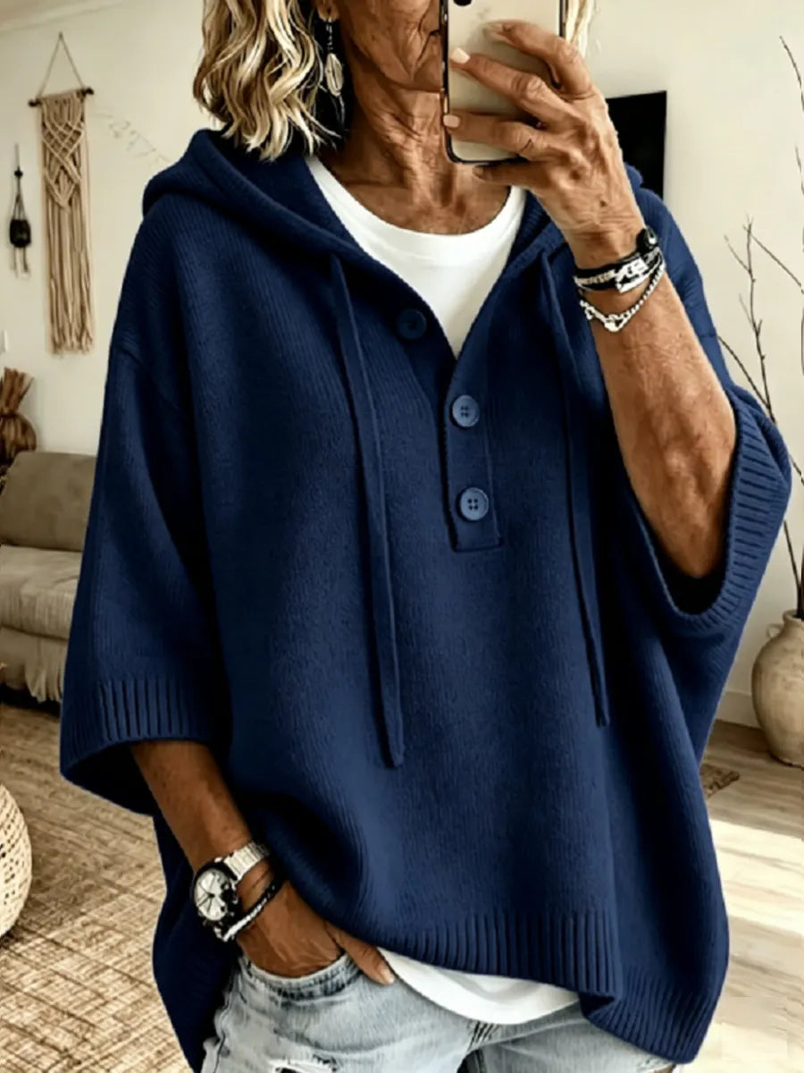 Mysig oversized stickad Henley-hoodie