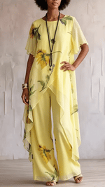 Set elegante a due pezzi con stampa artistica di girasoli