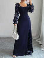 Elegantes Damenkleid mit Blumen-Spitzen-Patchwork, lässig und lang