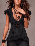 Completo donna stile bohemien con top in pizzo e pantaloni harem