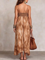 Damen lässiges, locker sitzendes Baumwoll-Leinen-Kleid mit Leoparden- und Batikdruck-Einsätzen