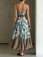 Maxikleid für Damen mit Leopardenmuster und Patchwork-Design