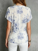Damenbluse mit Blumenmuster, Rüschen, künstlerisch, lässig, stilvoll, kurzärmelig