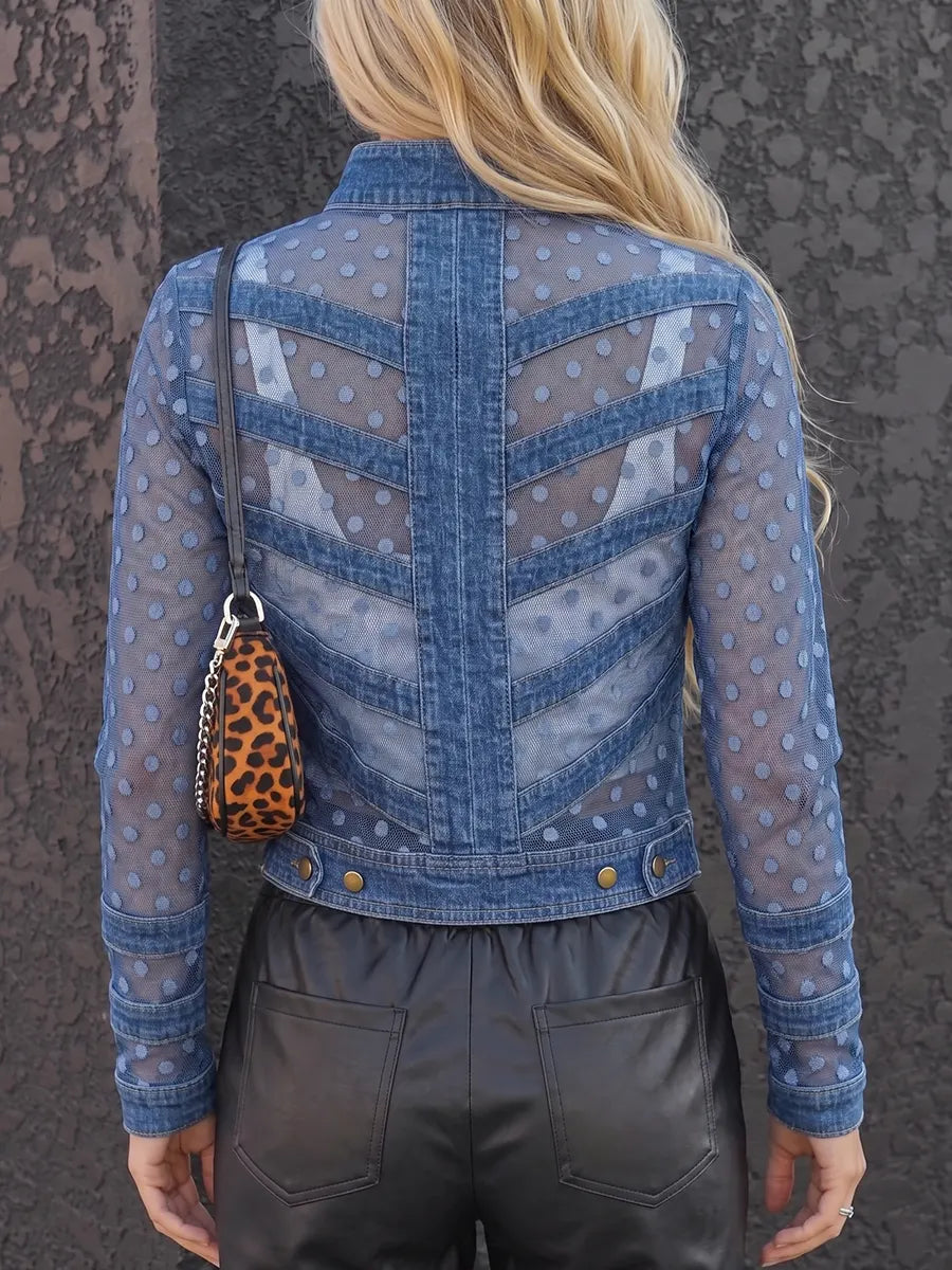 Giacca contemporanea in denim con inserti in rete Swiss Dot