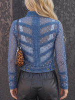 Giacca contemporanea in denim con inserti in rete Swiss Dot