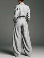 Damen Zweiteiler aus einfarbigem Stoff mit lässigem Kunst-Lapel-Oberteil und Hose