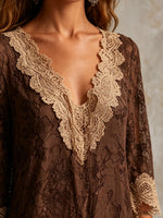 Maxikleid für Damen im Boho-Stil mit Blumenmuster, Spitze und Volants