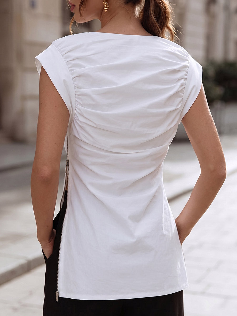 Dames effen kleur ronde hals mouwloze casual losse katoenen top