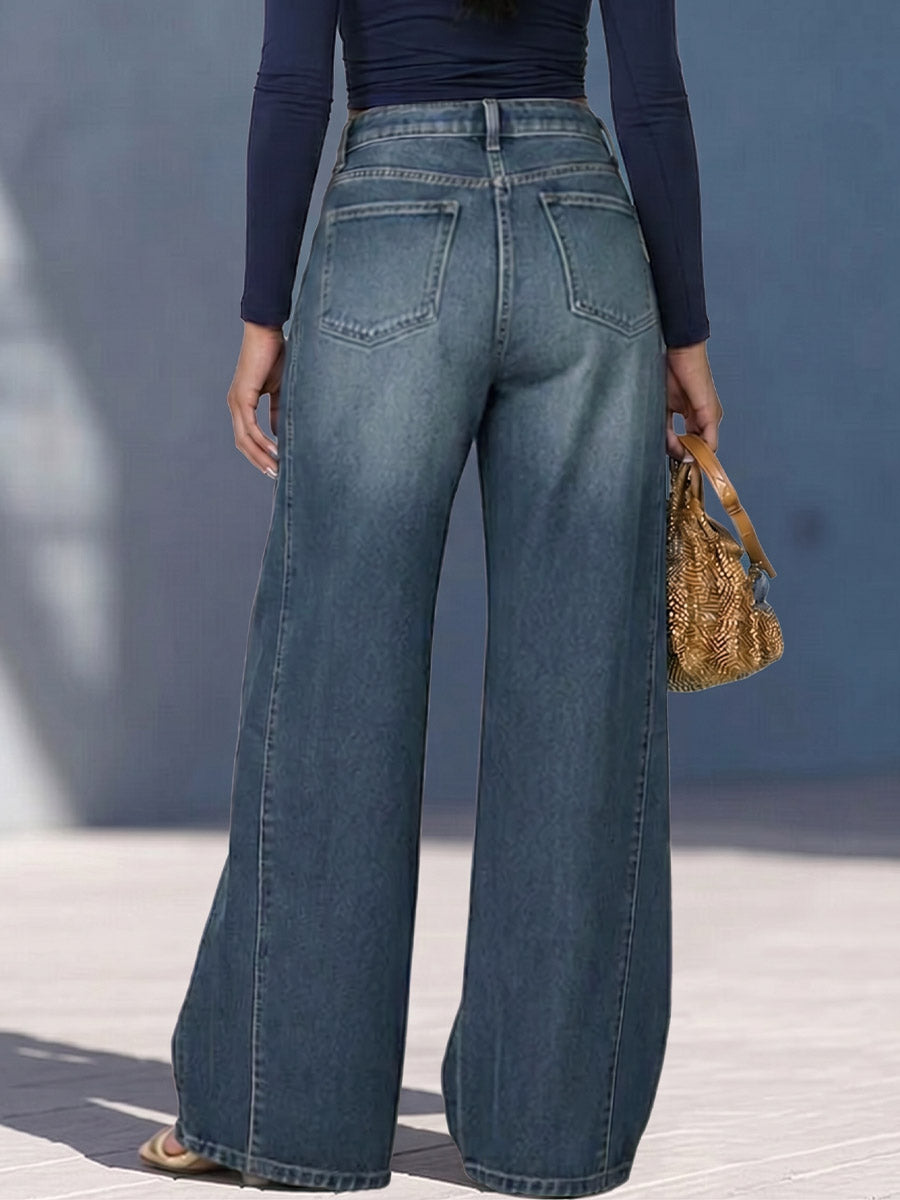 Damen Neue Hochtaillierte Lässige Weite Jeans mit weitem Bein