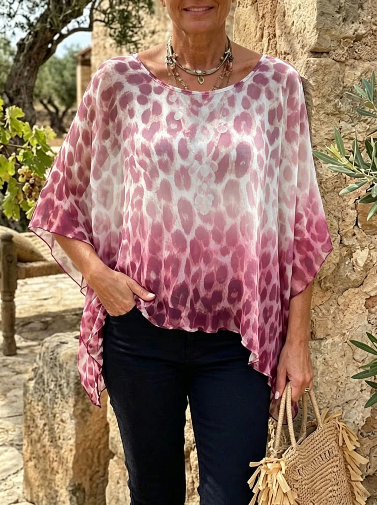 Dames roze luipaard ombre vleermuistop