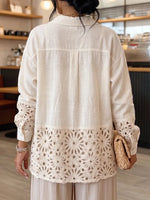 Lässiges Resort-Leinen-Overshirt mit Häkel-Paneelen