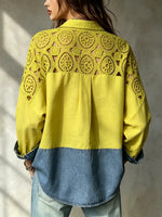 Damen Langarmshirt mit gehäkeltem Einsatz und Jeans-Saum