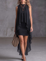 Ärmelloses, locker sitzendes Chiffonkleid für Damen mit Stehkragen