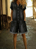 Tuta corta casual da donna in denim di cotone