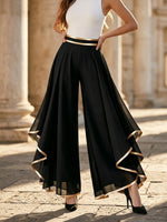 Stilvolle, goldverzierte, fließende Chiffonhose