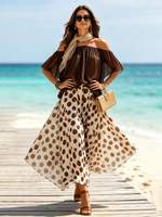 Entspannte Boho-Stil Chiffon-Hose mit weitem Bein und Polka-Dot-Muster