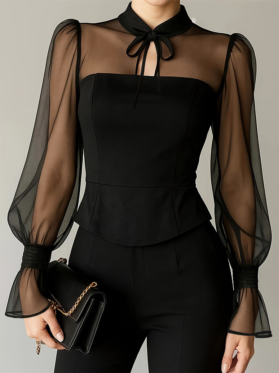 Camicia a maniche lunghe elegante retrò, ampia, artistica, casual, alla moda e chic