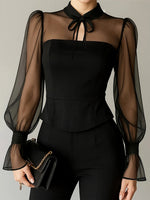 Camicia a maniche lunghe elegante retrò, ampia, artistica, casual, alla moda e chic