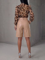 Lotus-leaf V-neck Snakeskin-print Chiffon Shirt