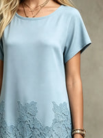 Damen Midi-Kleid aus Satin mit einfarbiger Blumen-Spitzen-Optik und Einsatz