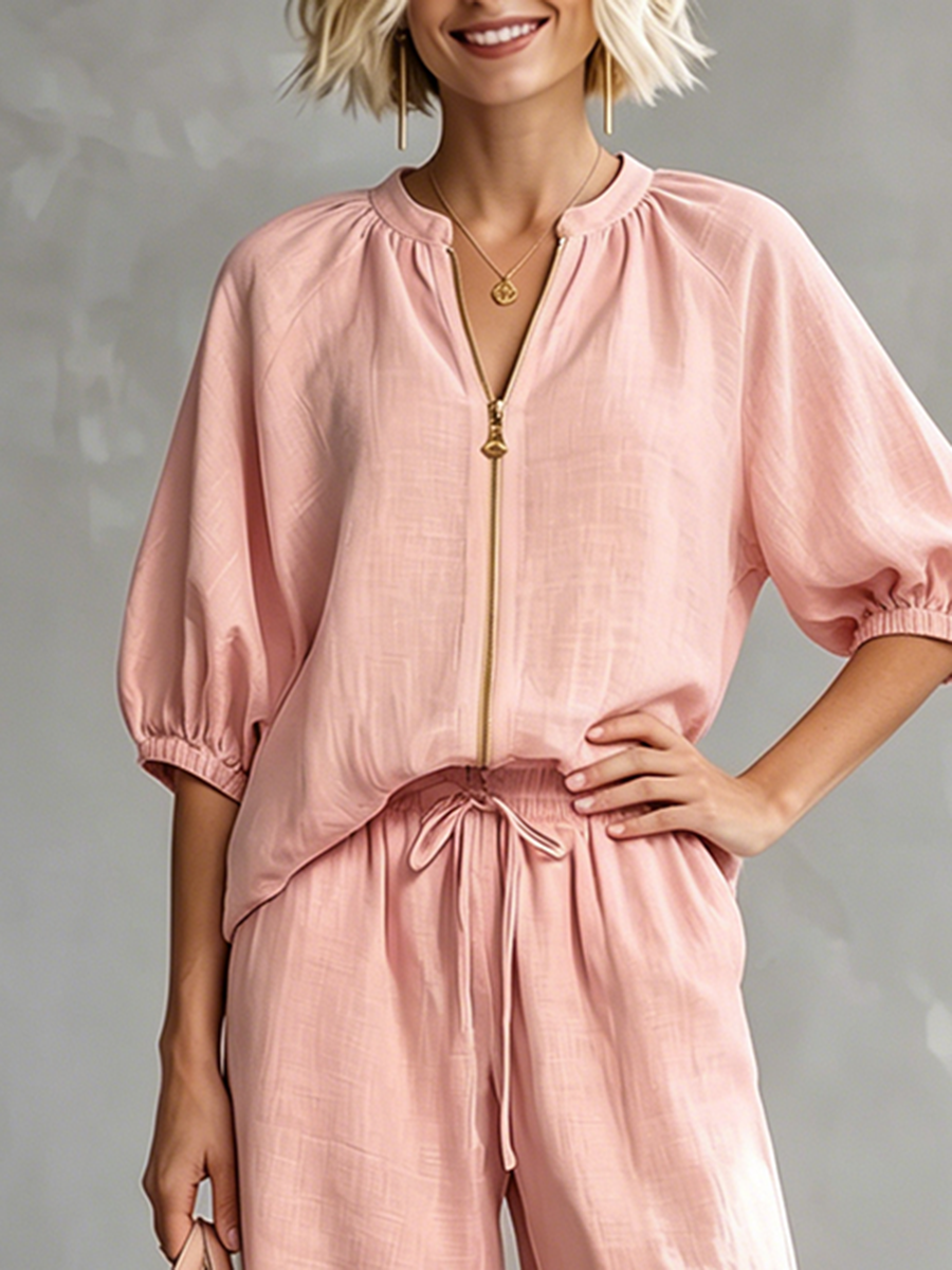Set due pezzi elegante e comodo: camicia e pantaloni a gamba larga in lino e cotone