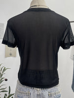 Stylisches lässiges Denim-Oberteil mit elastischen Mesh-Einsätzen